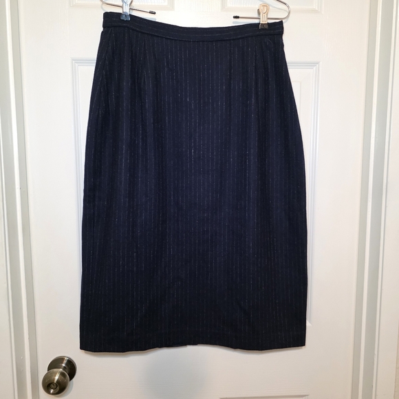 Terry Lewis Navy Stripe Wool Blend A-line Skirt Size M - Picture 1 of 8